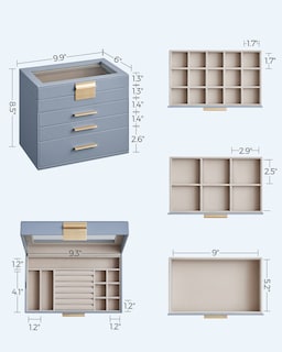 Foto 6 | Foto 6 | Joyero Songmics Organizador De 4 Capas Con Tapa De Cristal Azul Ahumado - Venta Internacional.