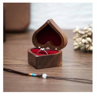 Foto 5 | Foto 5 | Caja Corazón De Madera Nogal Para Anillos De Boda Compromiso Belug, Cafe Oscuro Rojo