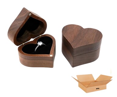 Foto 1 | Foto 1 | Caja Corazón Belug De Madera Nogal Para Anillos De Boda Compromiso Cafe Oscuro Negro