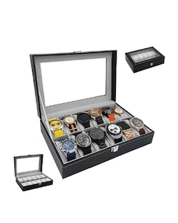 Foto 1 | Foto 1 | Estuche Alhajero Organizador De Relojes Y Joyas 12 Espacios Elegante  Con Almohadillas De Terciopelo  Piel Negro-gris