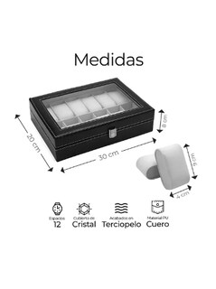 Foto 3 | Foto 3 | Estuche Alhajero Organizador De Relojes Y Joyas 12 Espacios Elegante  Con Almohadillas De Terciopelo  Piel Negro-gris
