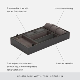 Foto 4 | Foto 4 | Valet Tray Wolf Blake De Piel Negra Y Gris Con 5 Compartimentos - Venta Internacional.