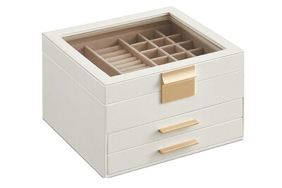 Foto 1 | Foto 1 | Joyero Elegante Xtellar Songmics En Blanco Clásico Y Dorado Con 3 Niveles Y 19 Compartimentos