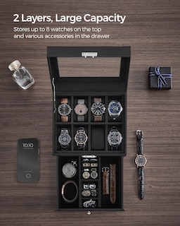 Foto 4 | Foto 4 | Caja Para Relojes Songmics De 8 Ranuras Con Cierre, Tapa De Cristal Y Cajón - Venta Internacional.