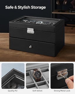 Foto 4 | Foto 4 | Caja De Reloj Songmics De 20 Ranuras Con Tapa De Cristal Con Cierre Negra Ujwb006 - Venta Internacional.