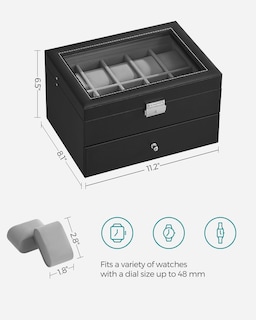 Foto 6 | Foto 6 | Caja De Reloj Songmics De 20 Ranuras Con Tapa De Cristal Con Cierre Negra Ujwb006 - Venta Internacional.