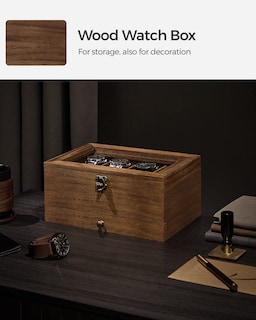 Foto 5 | Foto 5 | Caja De Relojes Songmics De 8 Ranuras Y 2 Niveles Con Tapa De Vidrio De Nogal Rústico - Venta Internacional.