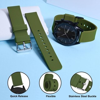 Foto 3 | Foto 3 | Correa de Reloj Wocci de Silicona Verde Militar 20 mm con Hebilla Plateada - Venta Internacional