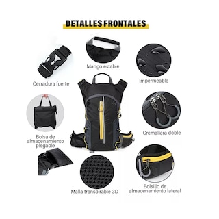 Foto 2 | Foto 2 | Mochila Hidratación Campismo Ciclismo+bolsa De Agua2l Eo Safe Imports Esi-9464 Negro