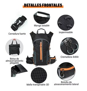 Foto 4 | Foto 4 | Mochila Hidratación Ciclismo Campismo Hiking+bolsa De Agua 2l Naranja/negro