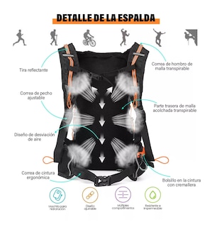 Foto 5 | Foto 5 | Mochila Hidratación Ciclismo Campismo Hiking+bolsa De Agua 2l Naranja/negro