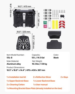 Foto 7 | Foto 7 | Maleta Vevor Universal Para Motocicleta, Aleación De Aluminio, 55 L, Impermeable - Venta Internacional.