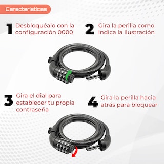 Foto 4 | Foto 4 | Candado para Bicicleta Luma Match Cable 150 cm 4 Dígitos con Soporte