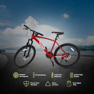 Foto 2 | Foto 2 | Bicicleta de Montaña Bywell Rodada 26″ de 24 Velocidades Rojo