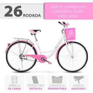 Foto 3 | Foto 3 | Bicicleta Retro Altera RBIKE-002 color Rosa Rodada 26 con Canastilla y Rejilla de Carga