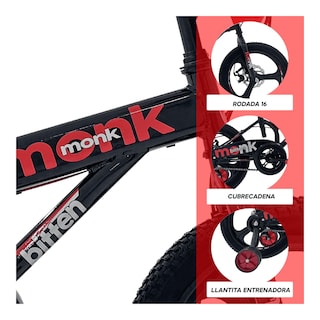 Foto 3 | Foto 3 | Bicicleta Infantil Monk Bitten Rodada 16 Negro Rojo