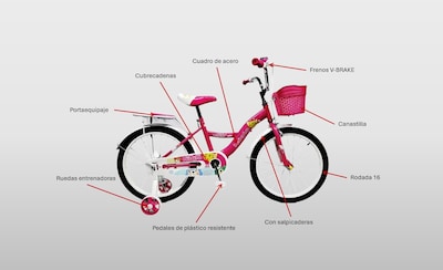 Foto 5 | Foto 5 | Bicicleta Infantil Entrenadora R-16 Canasta Y Asiento Extra