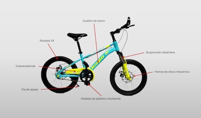 Foto 5 | Foto 5 | Bicicleta Infantil Deportiva Niños R-18 Freno Disco Trasero