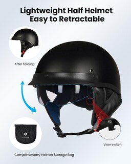 Foto 4 | Foto 4 | Medio Casco De Moto Ilm 205v, Visor Solar De Cara Abierta Aprobado Por El Dot - Venta Internacional.