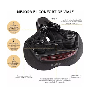Foto 2 | Foto 2 | Asiento De Bicicleta Cómodo Con Cojín Suave Y Luz Trasera Eo Safe Imports Esi-7385-1 Negro