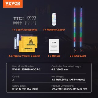 Foto 7 | Foto 7 | Persecución Rgb Whip Light Vevor De 4 Pies Y 2 Unidades Con Control Remoto - Venta Internacional.
