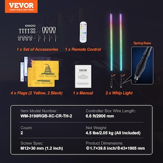 Foto 7 | Foto 7 | Whip Light Vevor De 3 Pies Con Base De Resorte, Rgb Chasing Para Utv - Venta Internacional.