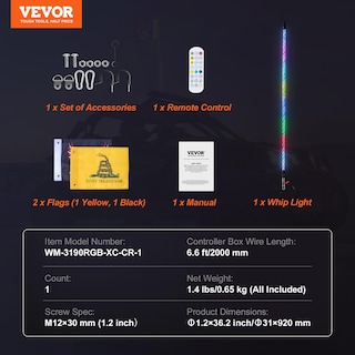 Foto 7 | Foto 7 | Persecución Rgb Whip Light Vevor, Impermeable, De 3 Pies, Con 4 Banderas, 2 Unidades - Venta Internacional.
