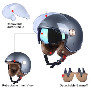 Foto 5 | Foto 5 | Casco De Moto Beon Half 3/4 Face, Estilo Retro Vintage - Venta Internacional.