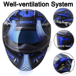 Foto 4 | Foto 4 | Casco De Moto Beon Full Face Glossy Blue Adult Xl - Venta Internacional.