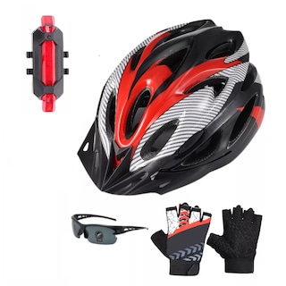 Foto 1 | Foto 1 | Set De Casco, Luz De Bicicleta, Gafas Y Guantes 4pzs Eo Safe Imports Esi-15815 Rojo