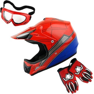 Foto 1 | Foto 1 | Casco De Motocross Wow Youth Spider Red, Gafas Y Guantes - Venta Internacional.