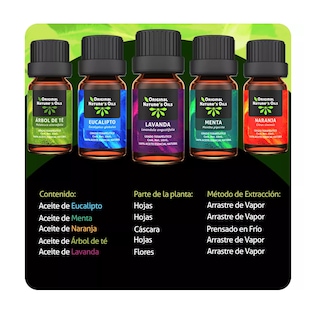 Foto 2 | Foto 2 | Kit de 5 Aceites Esenciales Naturales para Aromaterapia y Difusor