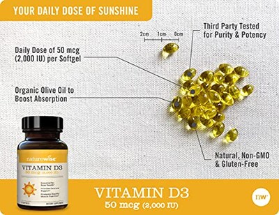 Foto 3 | Foto 3 | Suplemento Naturewise De Vitamina D3 2000 Ui (50 Mcg) 30 Cápsulas Blandas - Venta Internacional.