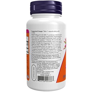 Foto 3 | Foto 3 | Suplemento Now Mega D-3 Y Mk-7 5000 Ui/180 Mcg 120 Cápsulas - Venta Internacional.