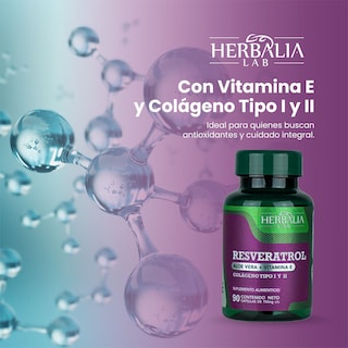 Foto 4 | Foto 4 | Suplemento Alimenticio Herbalia Lab Resveratrol 500mg con Vitamina E y Colágeno Antioxidante Superior para Salud y Piel