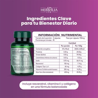 Foto 5 | Foto 5 | Suplemento Alimenticio Herbalia Lab Resveratrol 500mg con Vitamina E y Colágeno Antioxidante Superior para Salud y Piel