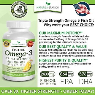 Foto 2 | Foto 2 | Suplemento de Aceite de Pescado Omega 3 Nature's Branch 2400 mg 120 Cápsulas - Venta Internacional