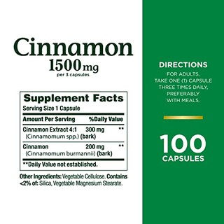 Foto 4 | Foto 4 | Suplemento Nature's Bounty Cinnamon 1500 Mg Cápsulas 100 Unidades - Venta Internacional