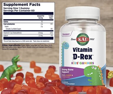 Foto 2 | Foto 2 | Gomitas de Vitamina D Kal Vitamina D-Rex para Niños 25 MCG - Venta Internacional