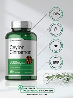 Foto 6 | Foto 6 | Suplemento Horbäach: Extracto De Canela De Ceilán, 6000 Mg, 150 Cápsulas - Venta Internacional.