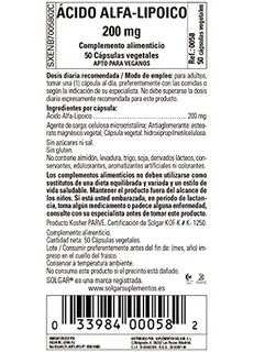 Foto 6 | Foto 6 | Suplemento De Ácido Alfa Lipoico Solgar 200 Mg 50 Cápsulas - Venta Internacional.