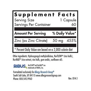 Foto 2 | Foto 2 | Suplemento De Citrato De Zinc Para Allergy Research Group, 50 Mg, 60 Cápsulas - Venta Internacional.