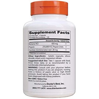 Foto 2 | Foto 2 | Suplemento Doctor's Best Betaine Hci Pepsin And Gentian Bitter 120 Cápsulas-Venta Internacional