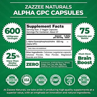 Foto 2 | Foto 2 | Suplemento Zazzee Alpha Gpc De Colina 600 Mg 75 Cápsulas Vegano - Venta Internacional.