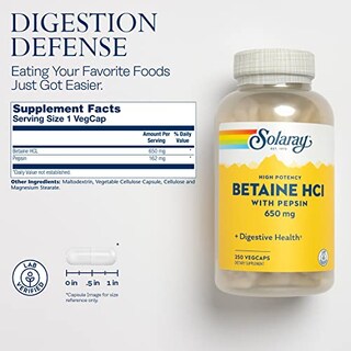 Foto 2 | Foto 2 | Suplemento Solaray Betaína Hcl Con Pepsina 650 Mg 250 Cápsulas Vegetales - Venta Internacional.