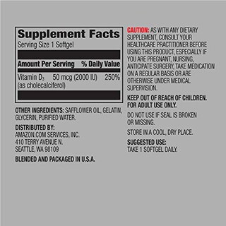 Foto 2 | Foto 2 | Suplemento Amazon Elements De Vitamina D3 2000 Ui 180 Cápsulas Blandas - Venta Internacional.