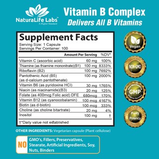 Foto 3 | Foto 3 | Complementa El Complejo De Vitamina B Naturalife Labs Con Vitamina C 60 Cápsulas - Venta Internacional.