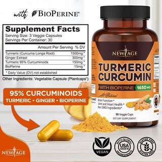 Foto 2 | Foto 2 | Complementa La Curcumina De Cúrcuma New Age Con Bioperine 180 Cápsulas - Venta Internacional.