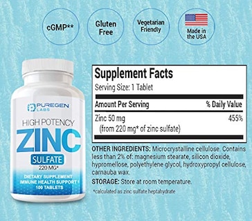 Foto 3 | Foto 4 | Suplemento P Puregen Labs Sulfato De Zinc 220 Mg 100 Comprimidos - Venta Internacional.