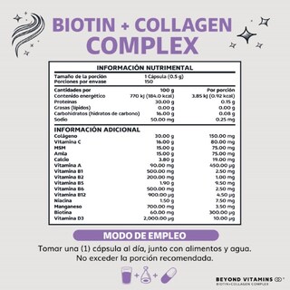 Foto 5 | Foto 5 | Suplemento Alimenticio Biotina Beyond Vitamins BEAUTY-150 con Colágeno y Vitaminas 150 Cápsulas